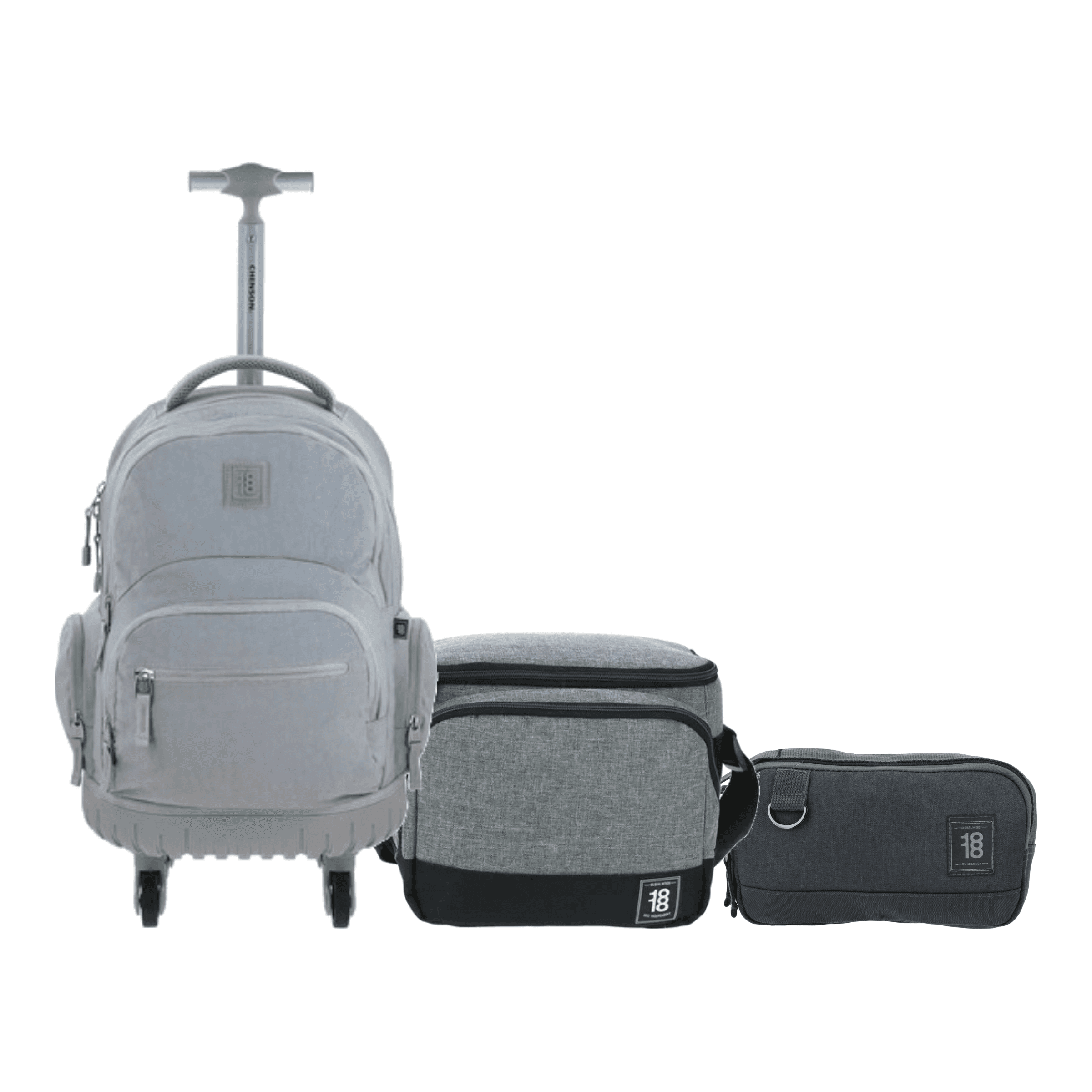Kit Escolar 1818 by Chenson (Mochila con Ruedas + Lonchera + Lapicera) Gris, modelo 1870146-2-KC3
