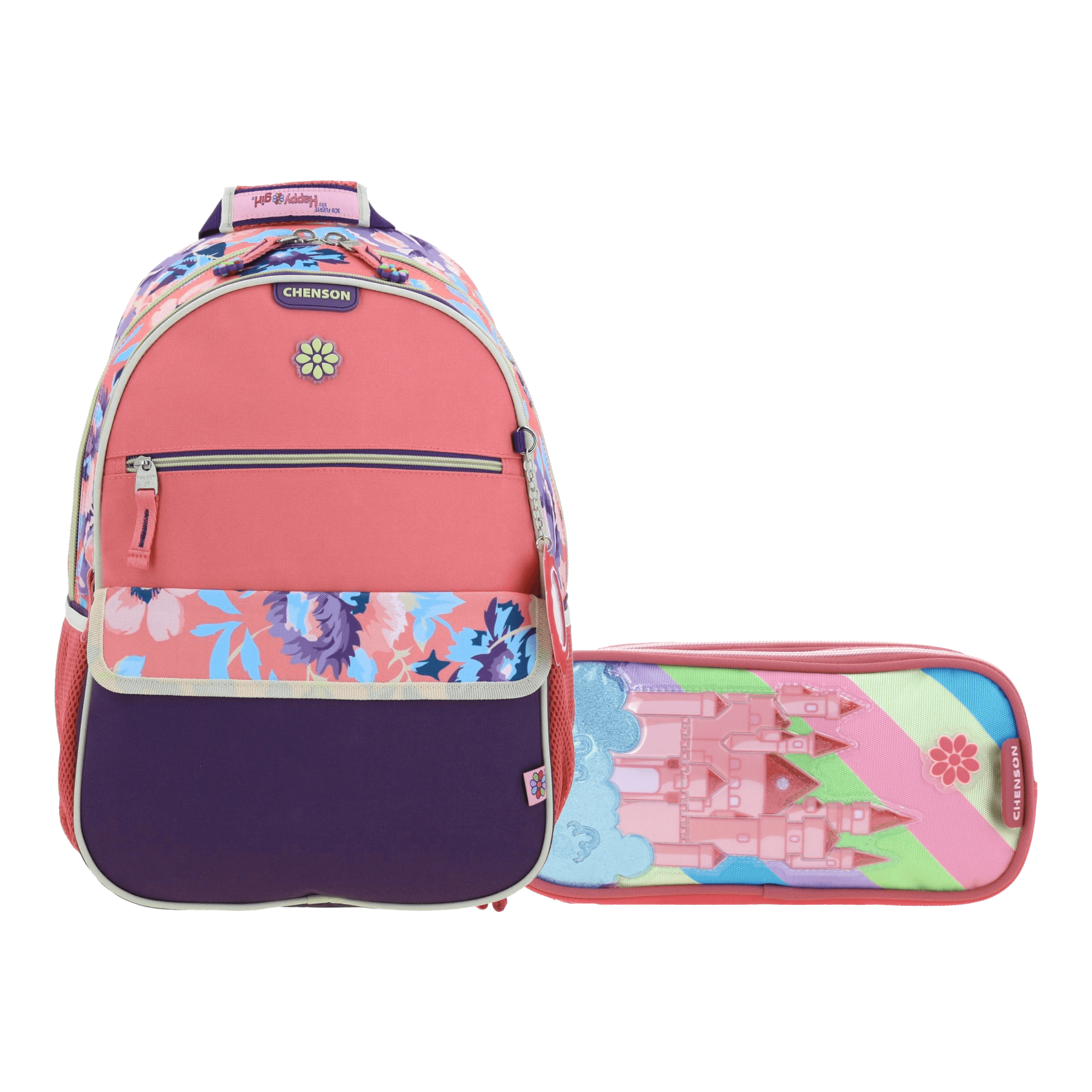 Kit Escolar Happy Girl by Chenson (Mochila + Lapicera) Rosa Infantil - Modelo HG66037, modelo HG66037-P-KC2A