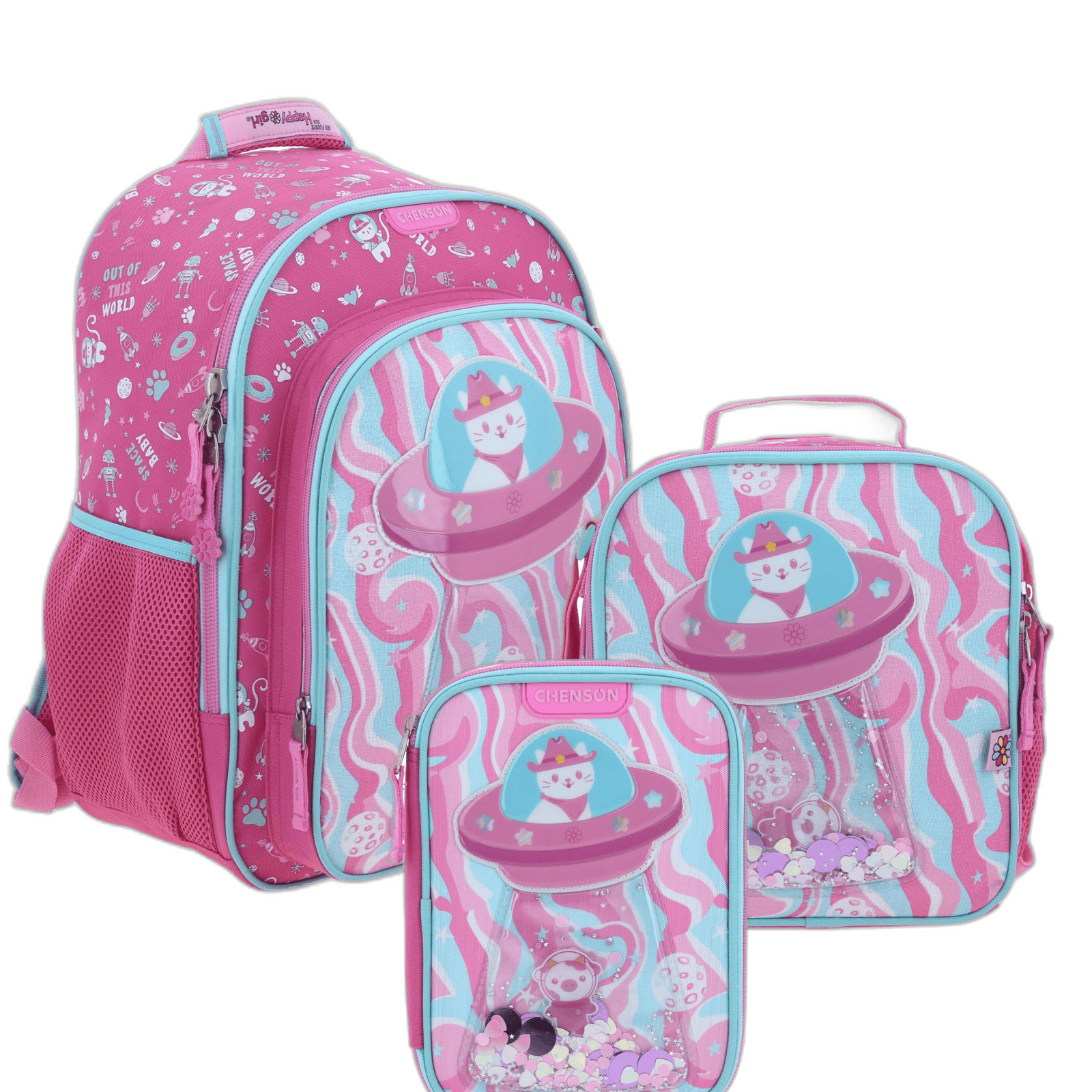 Kit Escolar Happy Girl by Chenson Rosa (Mochila + Lonchera + Lapicera) Infantil - Modelo HG70157, modelo HG70157-KC3