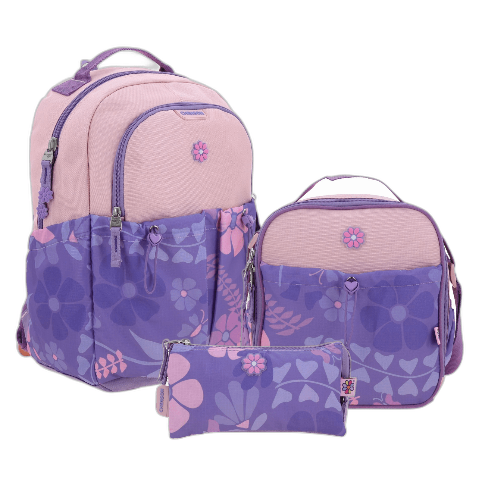 Kit Escolar Happy Girl by Chenson Uva (Mochila + Lonchera + Lapicera) Infantil, modelo HG70172-KC3