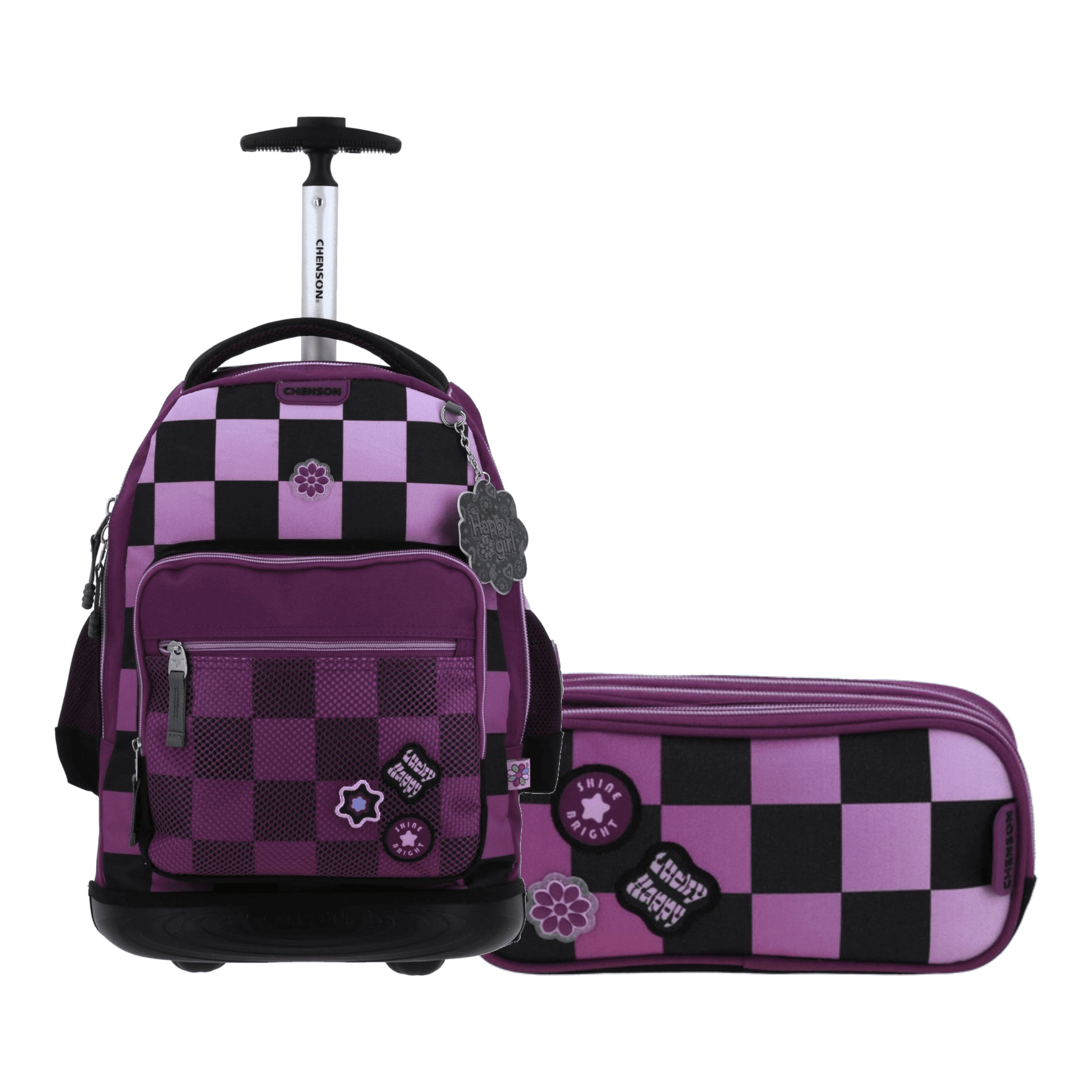 Kit Escolar Happy Girl by Chenson (Mochila con Ruedas + Lapicera) Negro Infantil - Modelo HG70238, modelo HG70238-3-KB2A
