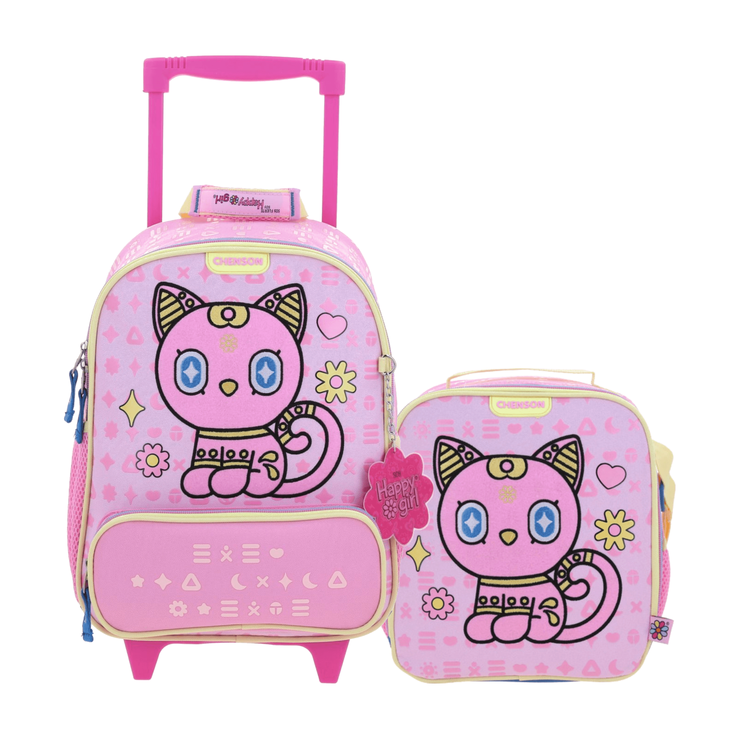 Kit Escolar Happy Girl by Chenson Mochila con Ruedas + Lonchera Rosa Infantil, modelo HG70357-P-KB2O
