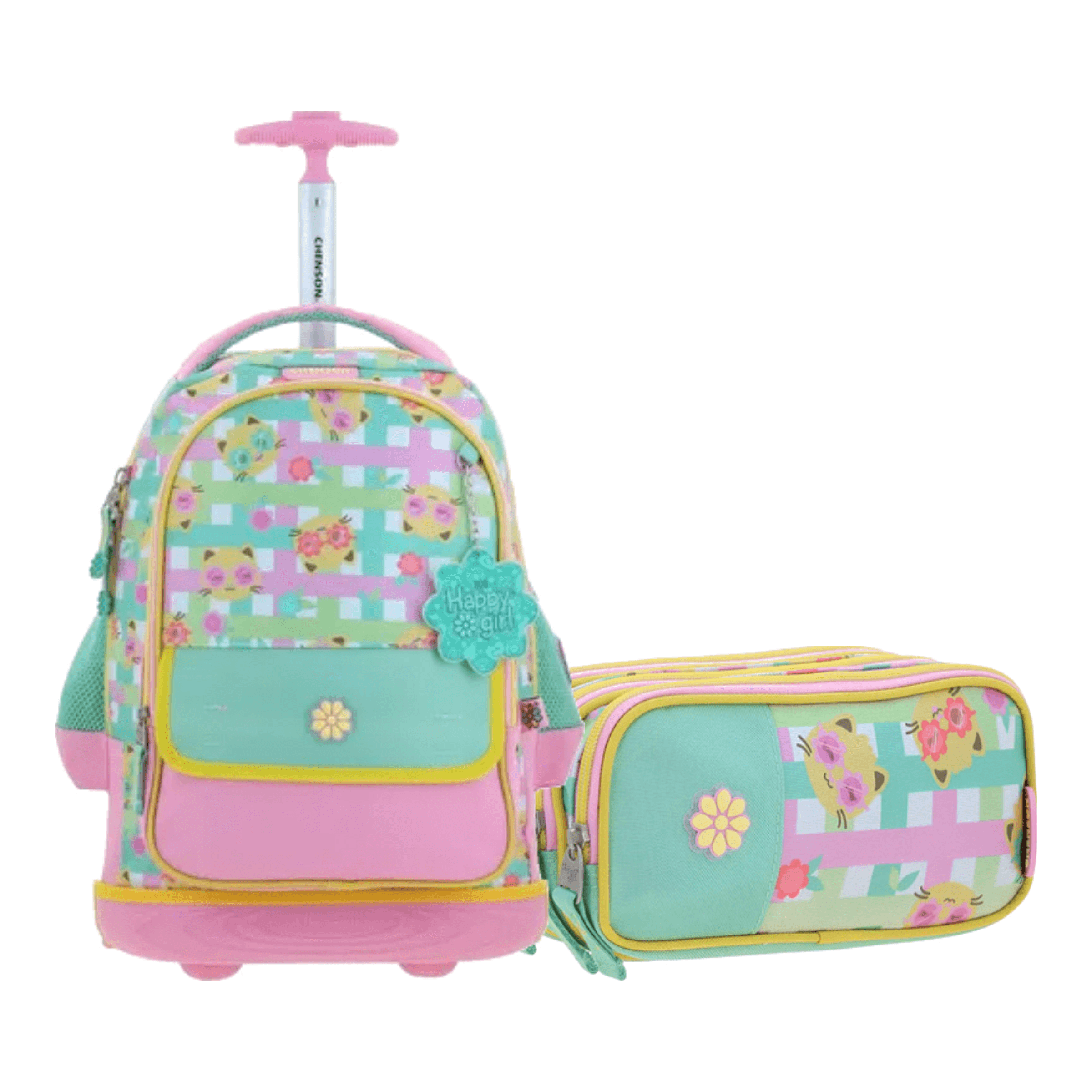 Kit Escolar Happy Girl by Chenson (Mochila con Ruedas + Lapicera) Rosa Infantil - Modelo HG70710, modelo HG70710-P-KB2A