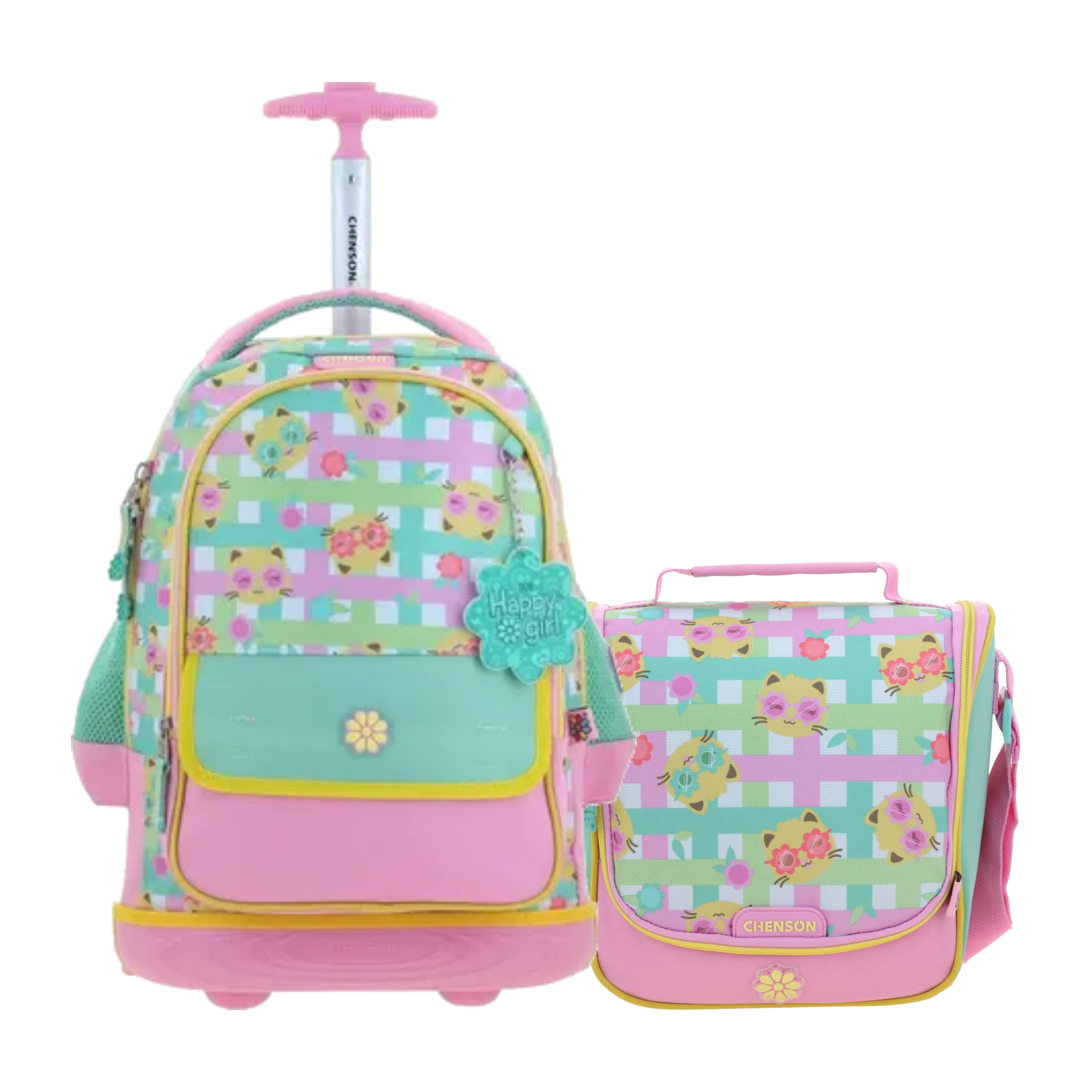 Kit Escolar Happy Girl by Chenson (Mochila con Ruedas + Lonchera) Rosa Infantil - Modelo HG70710, modelo HG70710-P-KB2O