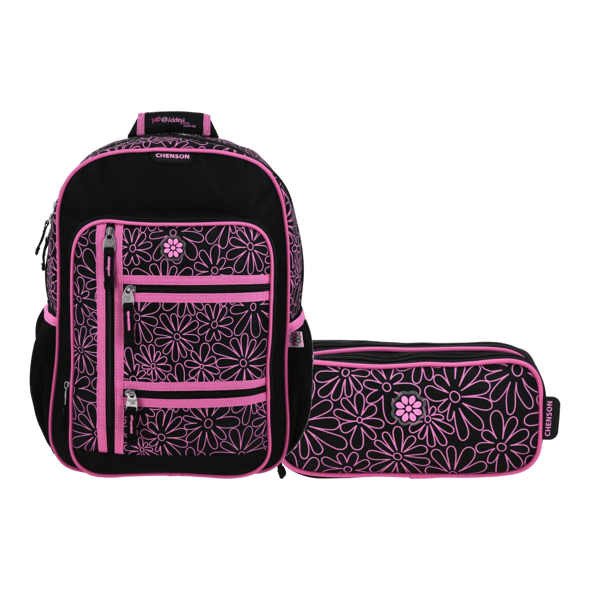 Kit Escolar Happy Girl by Chenson (Mochila + Lapicera) Negro Infantil - Modelo HG70939, modelo HG70939-3-KC2A