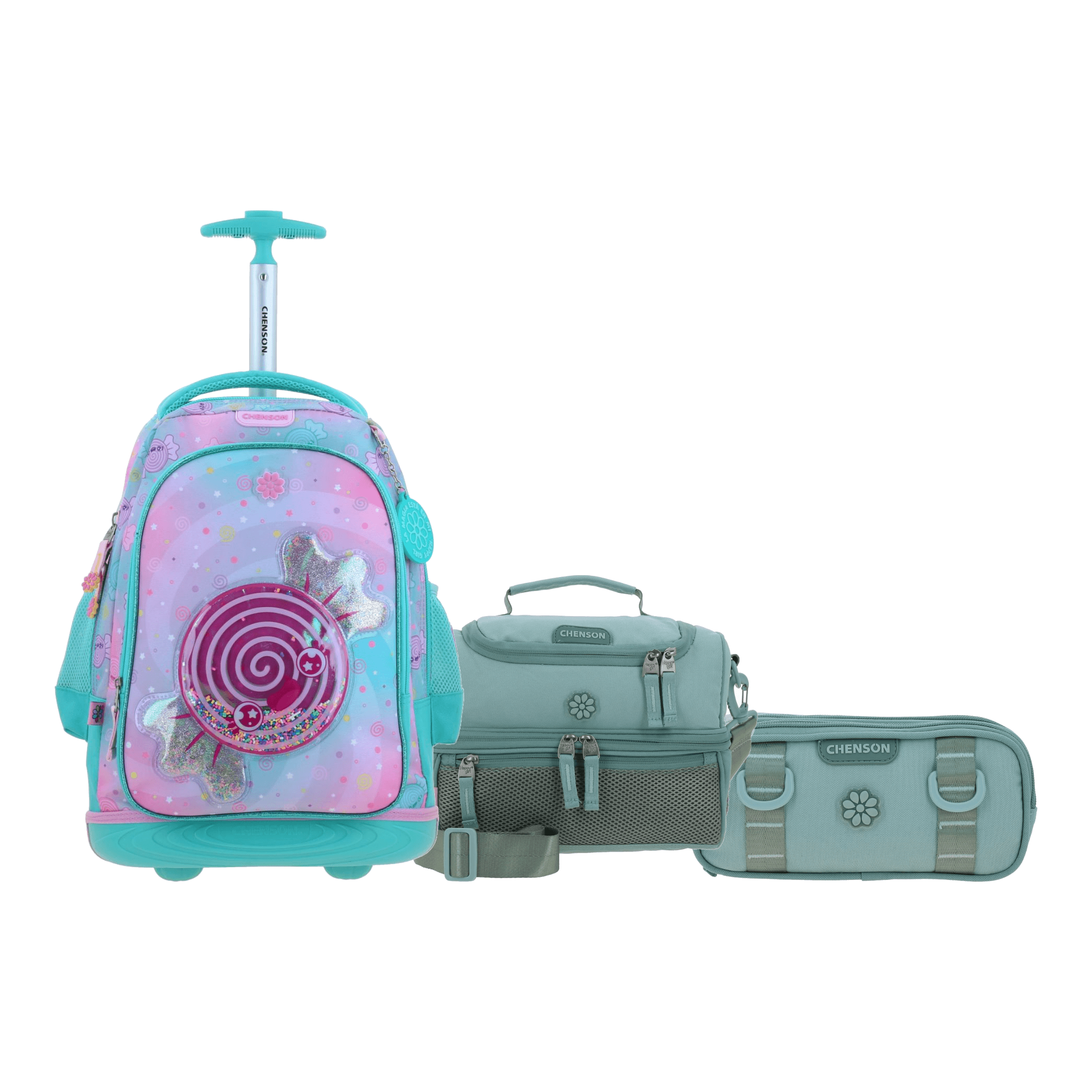Kit Escolar Happy Girl by Chenson (Mochila con Ruedas + Lonchera + Lapicera) Turquesa Infantil - Modelo HG70994, modelo HG70994-T-KB3