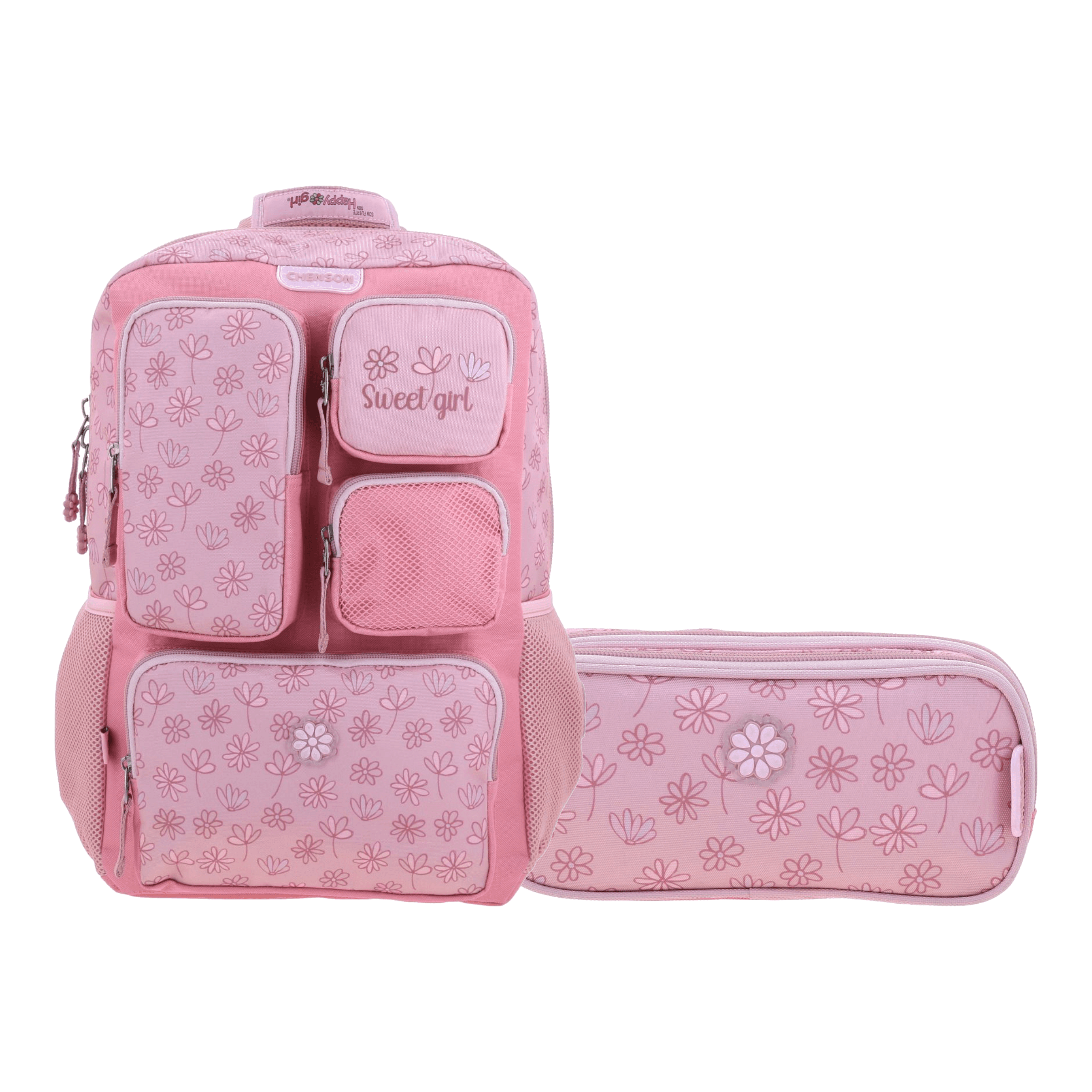 Kit Escolar Happy Girl by Chenson (Mochila + Lapicera) Rosa Infantil - Modelo HG71204, modelo HG71204-P-KC2A