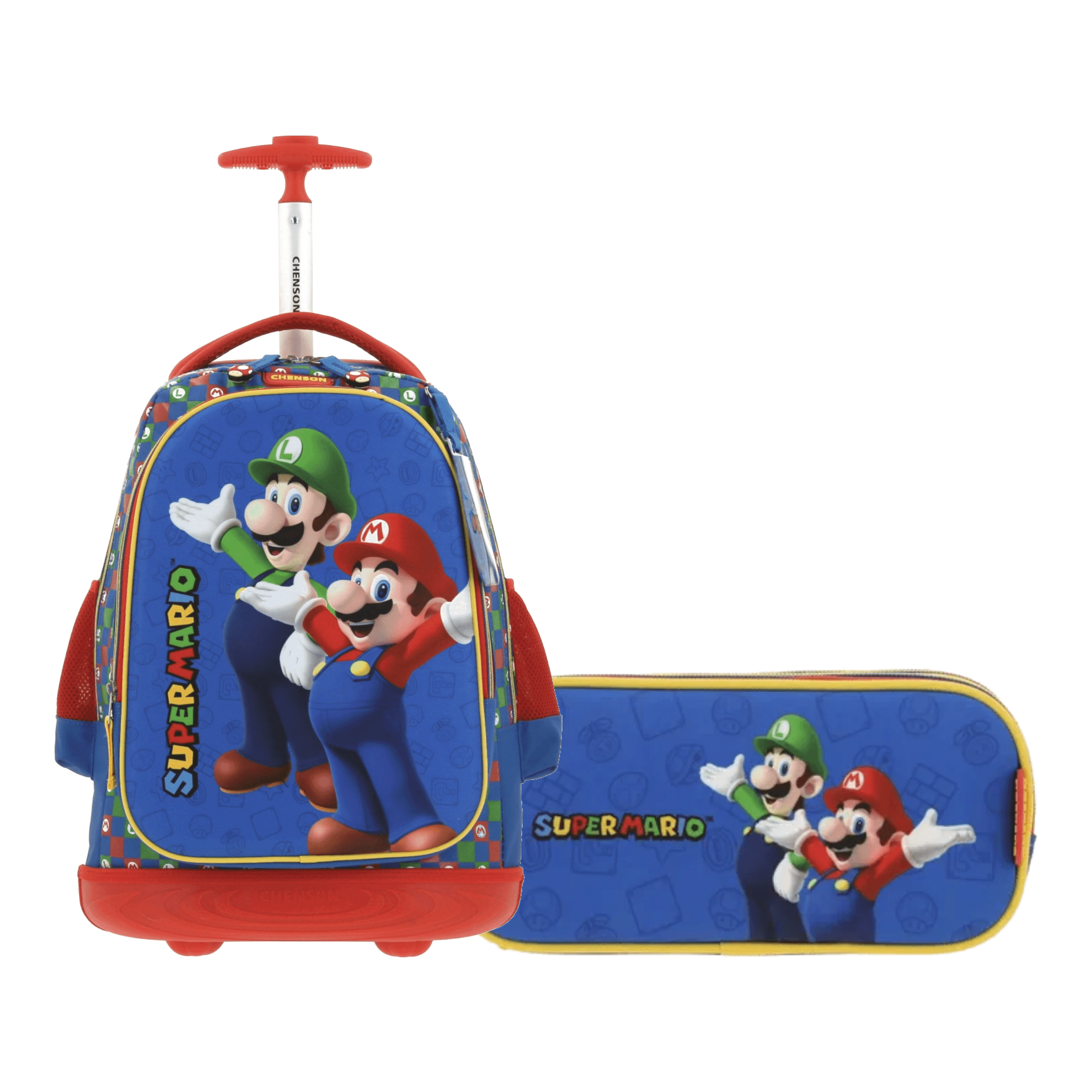 Kit Escolar Mario Bros by Chenson (Mochila con Ruedas + Lapicera) Azul Infantil - Modelo MB65971, modelo MB65971-9-KC2A