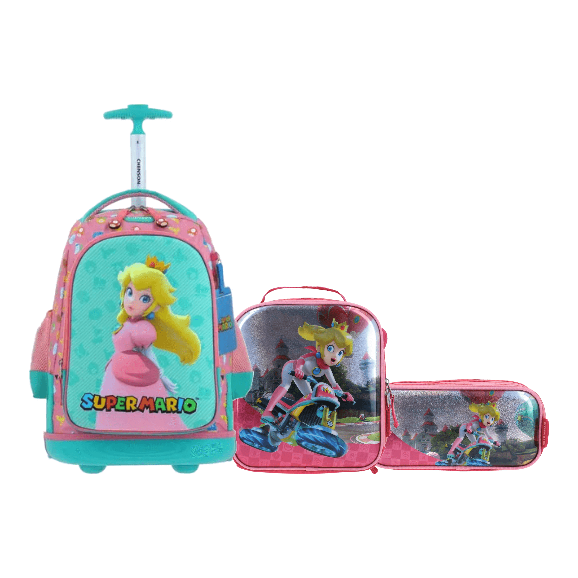 Kit Escolar Mario Bros by Chenson Mochila con Ruedas + Lonchera + Lapicera Rosa Infantil - Modelo MB66503, modelo MB66503-P-KC3
