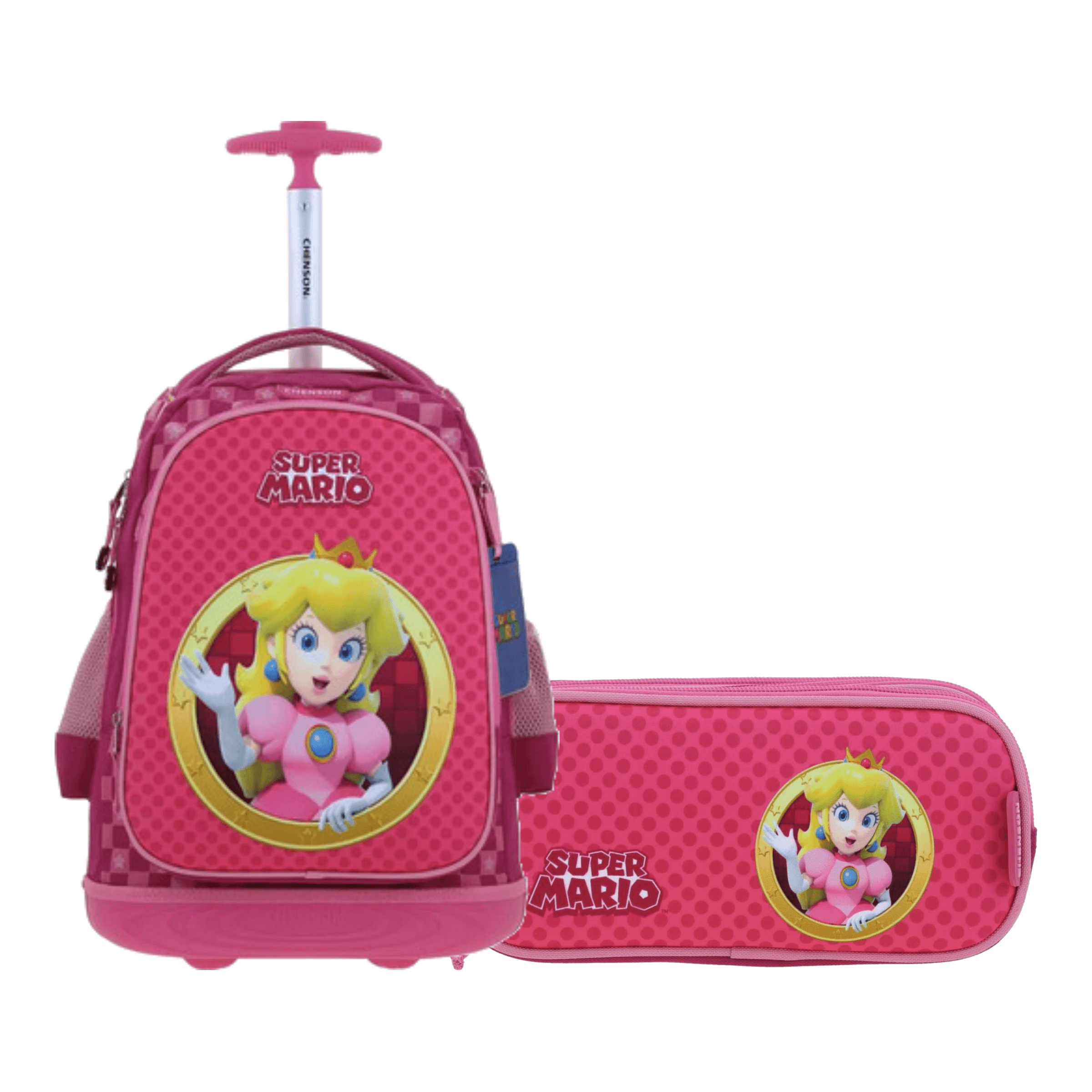 Kit Escolar Mario Bros by Chenson (Mochila con Ruedas + Lapicera) Rosa Infantil - Modelo MB70734, modelo MB70734-P-KB2A