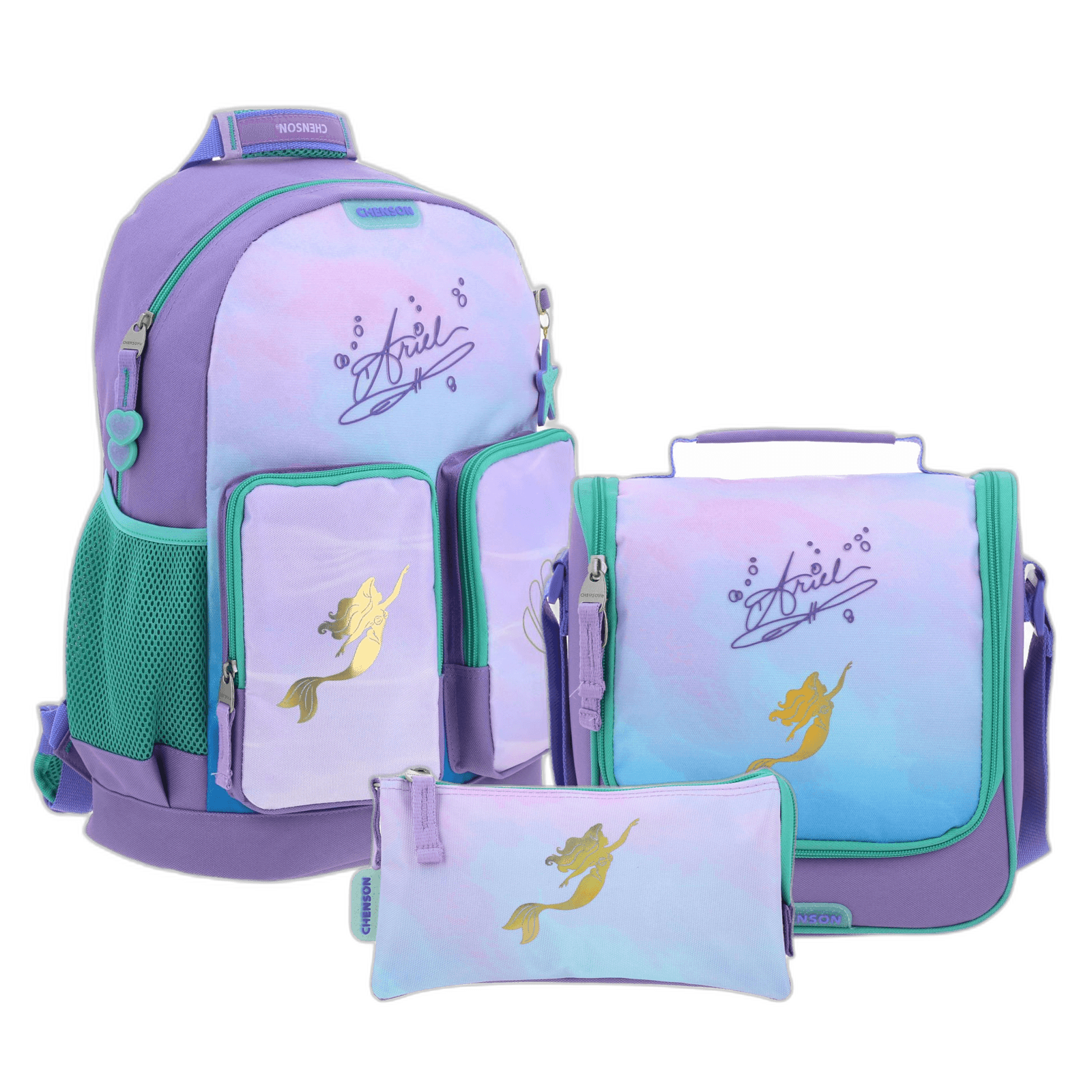 Kit Escolar Ariel La Sirenita by Chenson (Mochila + Lonchera + Lapicera) Infantil - Modelo PR70266, modelo PR70266-KC3