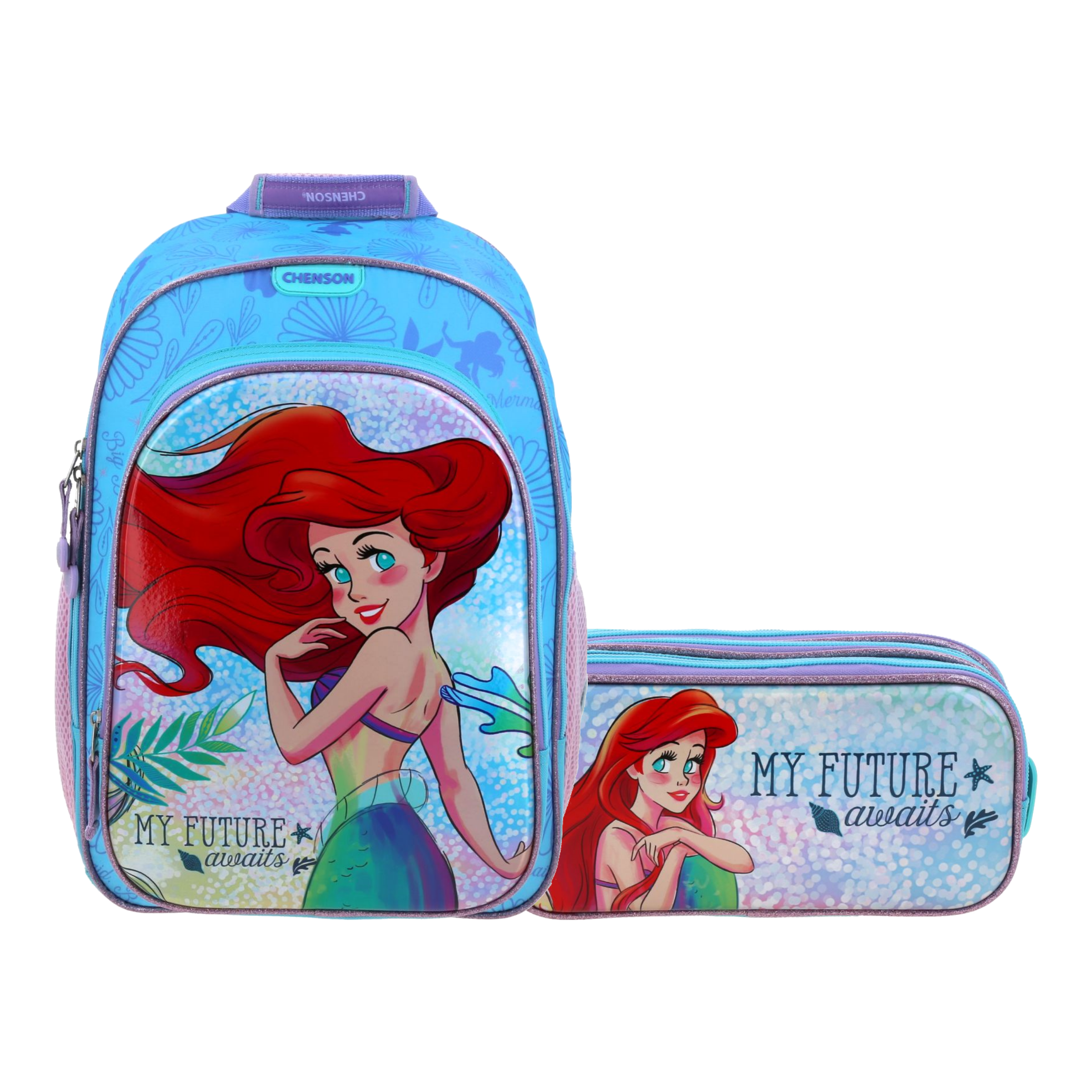 Kit Escolar Ariel La Sirenita by Chenson (Mochila + Lapicera) Azul Infantil, modelo PR70951-9-KC2A