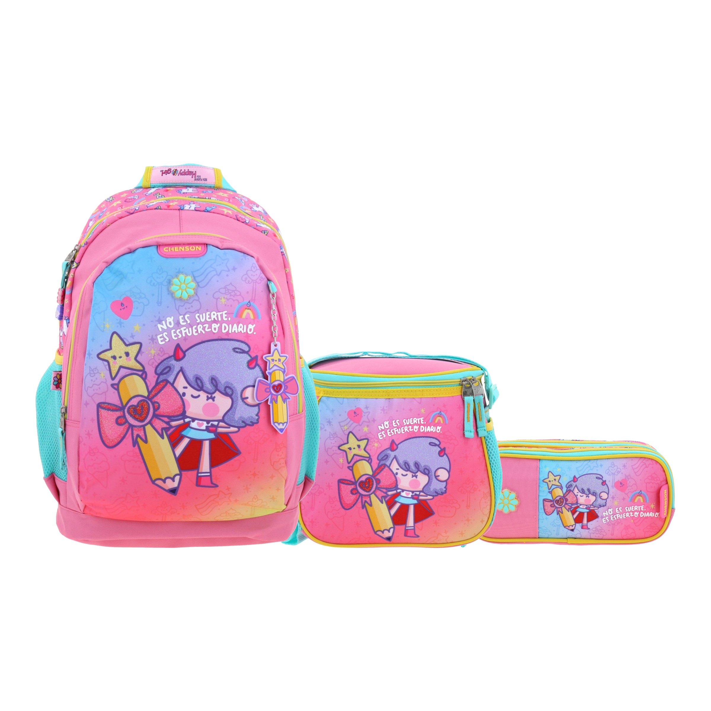 Kit Escolar Vania Bachur by Chenson (Mochila + Lonchera + Lapicera) Rosa Infantil, modelo VB71092-P-KC3