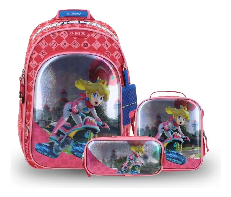 Kit Escolar Mario Bros by Chenson Rosa (Mochila + Lonchera + Lapicera) Infantil - Modelo MB66275, modelo MB66275-KC3