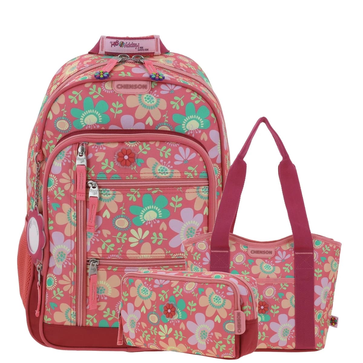 Kit Escolar Happy Girl by Chenson Rosa (Mochila + Lonchera + Lapicera) Infantil - Modelo HG66140, modelo HG66140-KC3