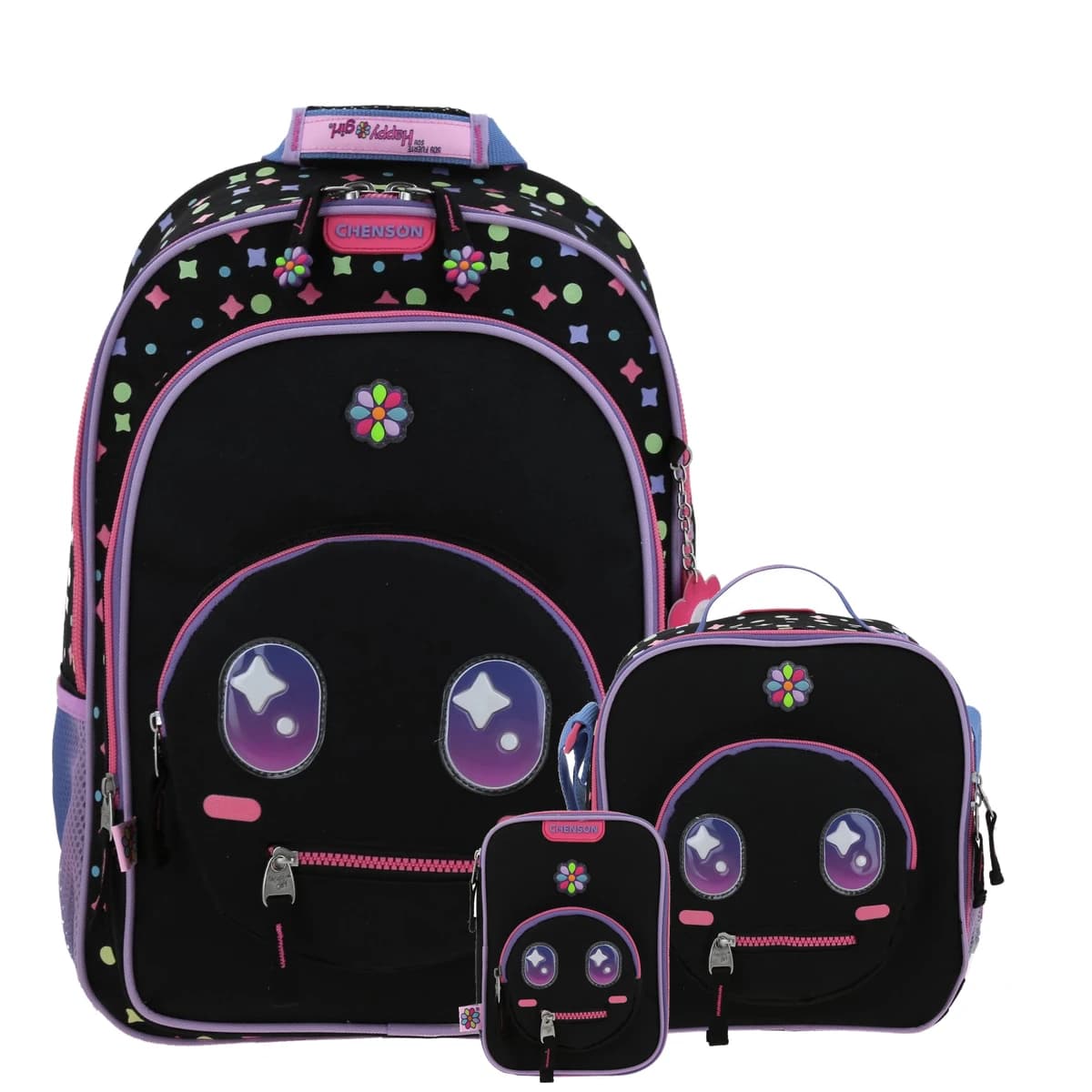 Kit Escolar Happy Girl by Chenson Negro (Mochila + Lonchera + Lapicera) Infantil - Modelo HG66426, modelo HG66426-KC3