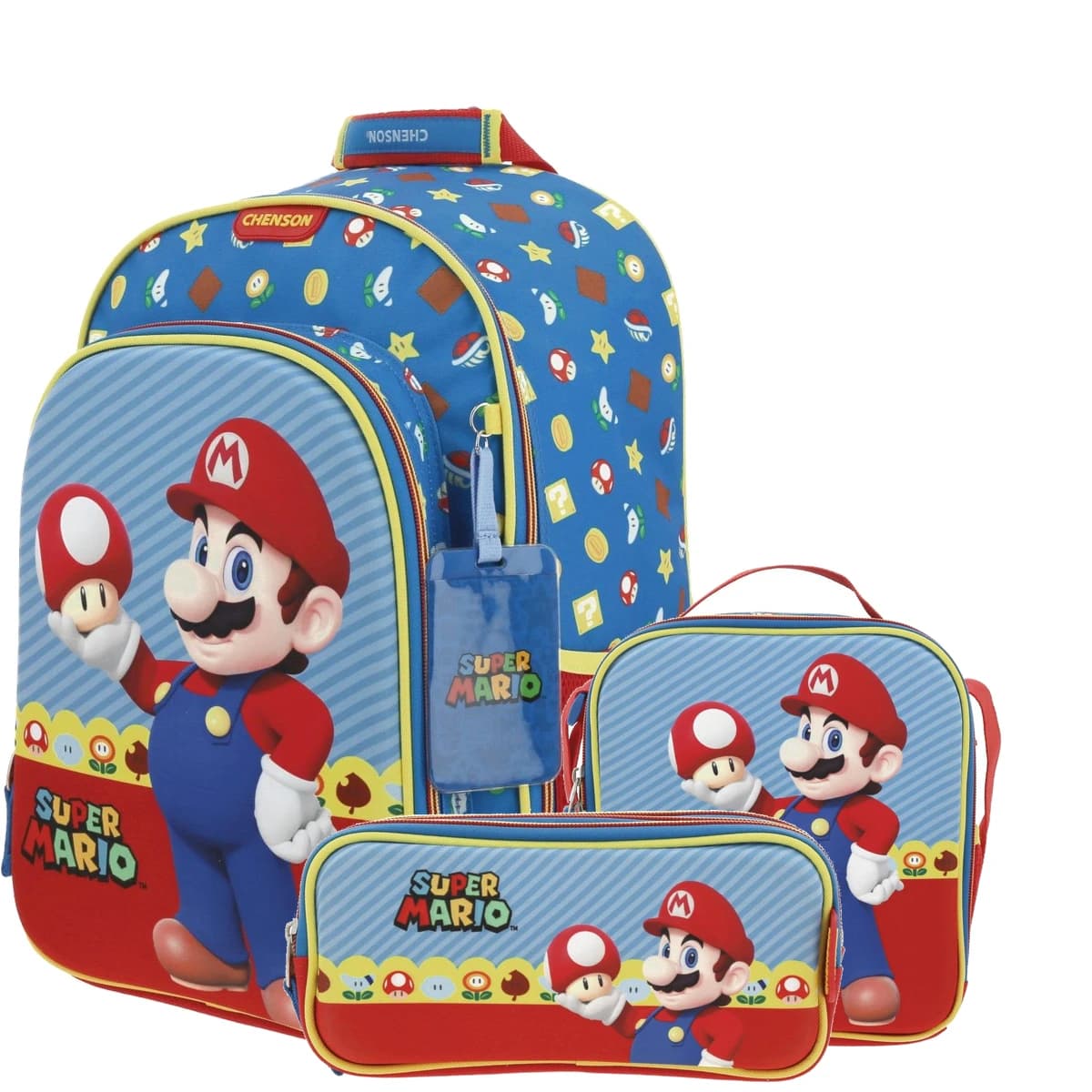 Kit Escolar Mario Bros by Chenson Azul (Mochila + Lonchera + Lapicera) Infantil - Modelo MB66259, modelo MB66259-KC3