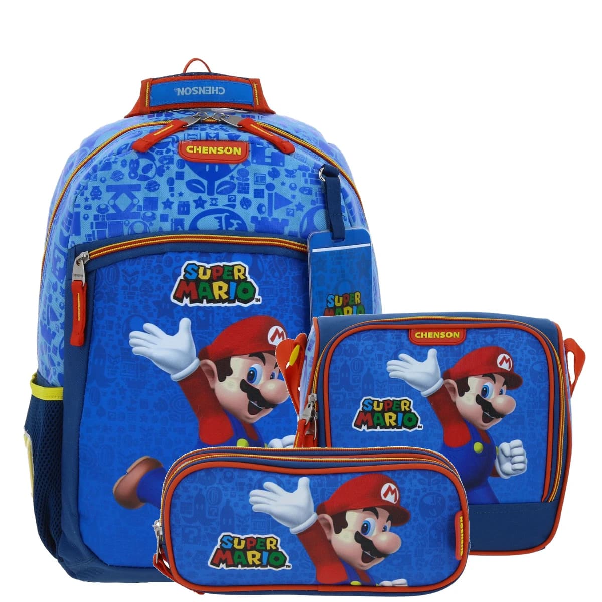 Kit Escolar Mario Bros by Chenson Azul (Mochila + Lonchera + Lapicera) Infantil - Modelo MB66341, modelo MB66341-KC3