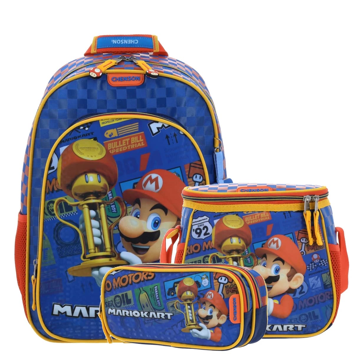 Kit Escolar Mario Bros by Chenson Azul (Mochila + Lonchera + Lapicera) Infantil - Modelo MB66412, modelo MB66412-KC3