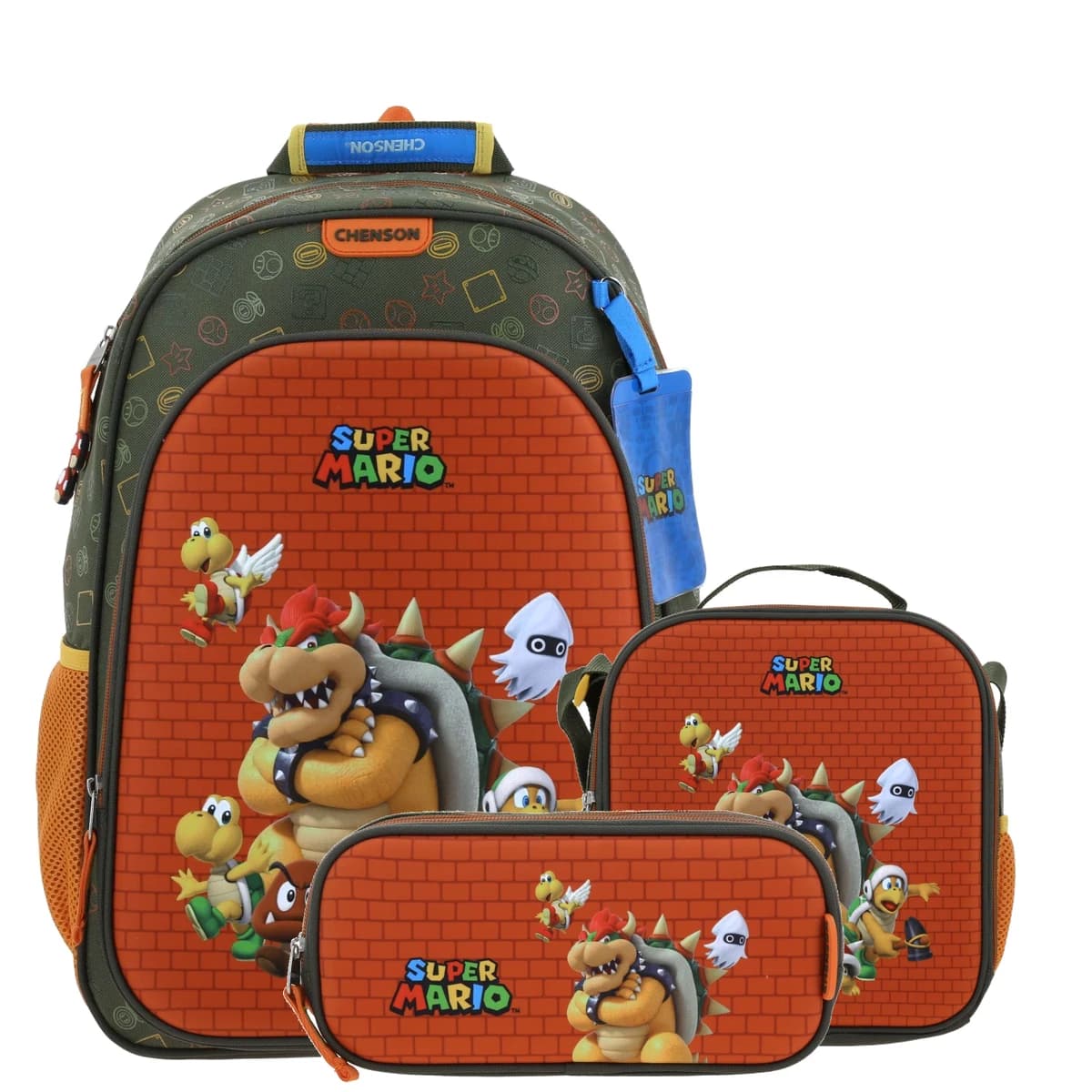 Kit Escolar Mario Bros by Chenson Verde Seco (Mochila + Lonchera + Lapicera) Infantil., modelo MB66590-KC3