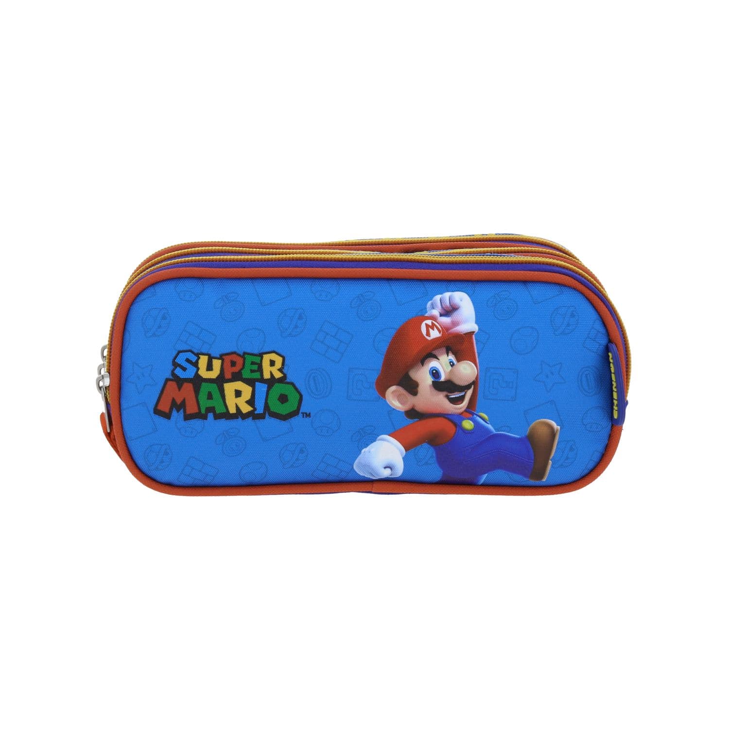 Lapicera escolar Mario Bros by Chenson azul con triple compartimento - Modelo MB66308, modelo MB66308-9