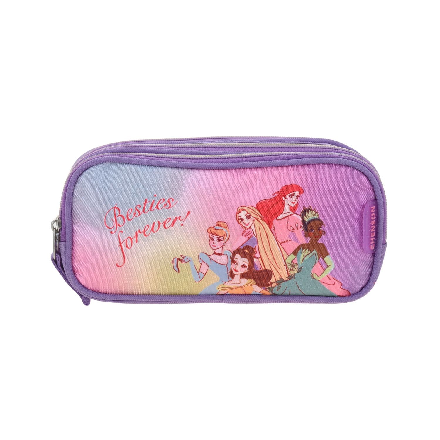 Lapicera escolar para niña Princesas Disney by Chenson color violeta con triple compartimento, modelo PR70556-V