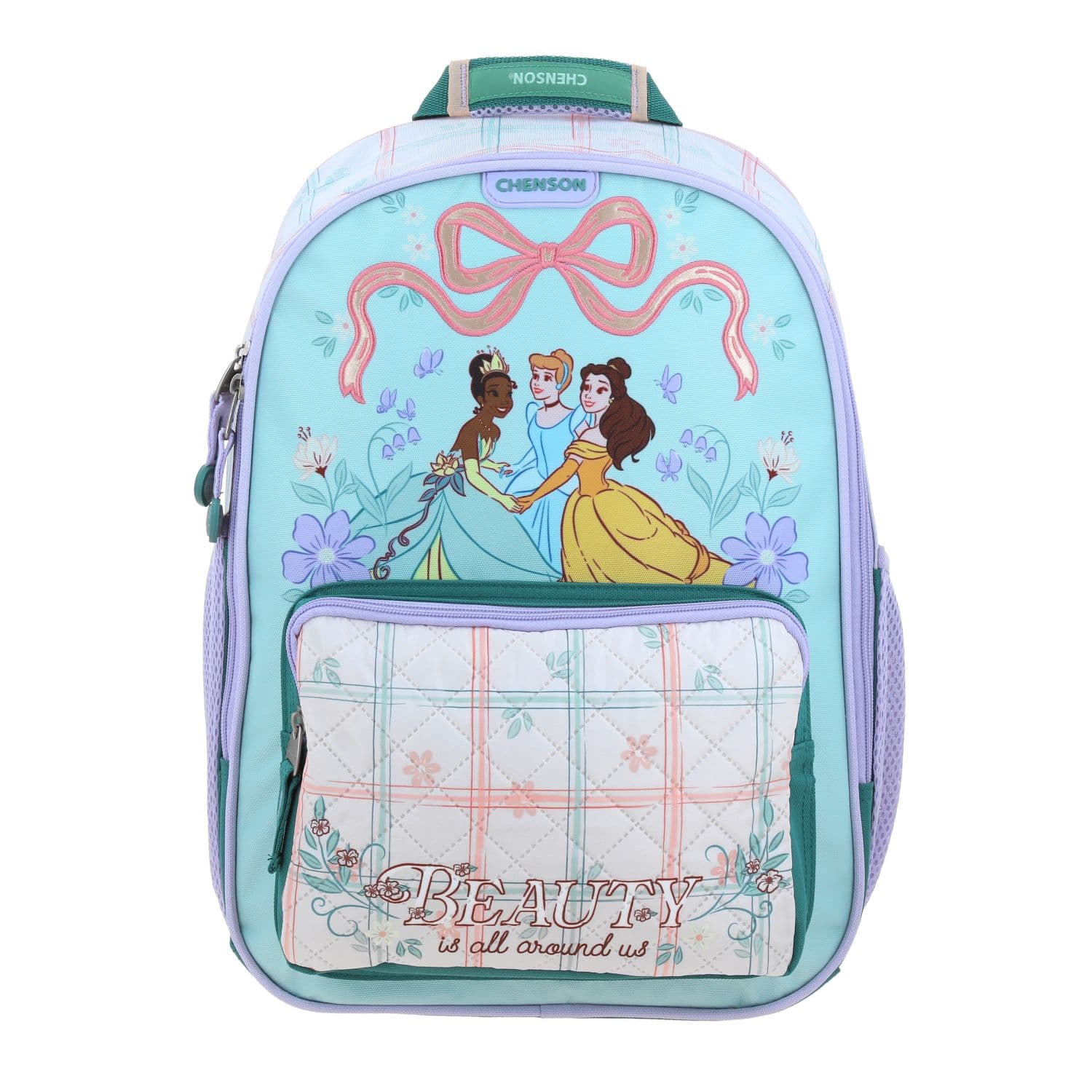 Mochila Escolar Princesas Disney by Chenson Verde - Resistente, modelo PR70786-G